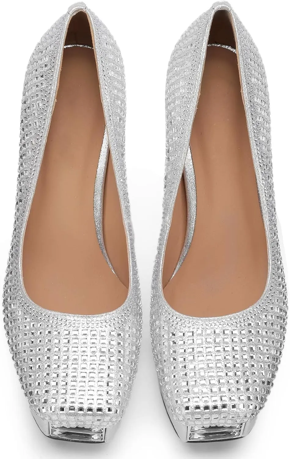 Platform Heels for Women Square Toe Chunky Closed Toe Pumps Comfortable Sexy Dressy Wedding Elegantes Wide Comfortable Tacones 4 Inch High Heels