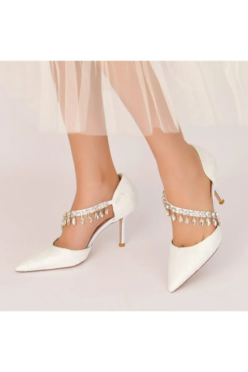 Pointed Toe Crystal Strap Heels