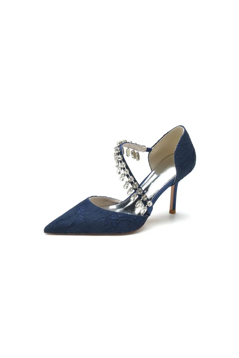Pointed Toe Crystal Strap Heels