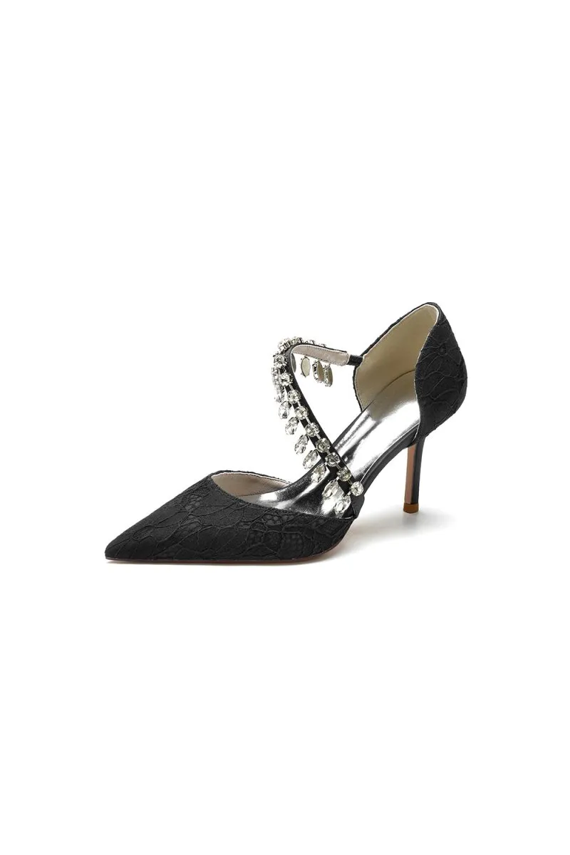 Pointed Toe Crystal Strap Heels