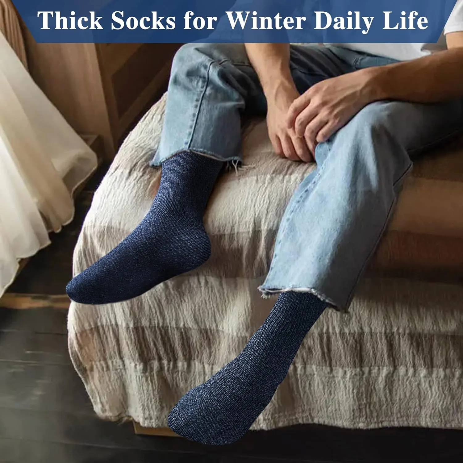 Reamphy 5 Pairs Men's Winter Thermal Wool Hiking Socks, Thick Warm Crew Boot Socks
