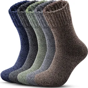 Reamphy 5 Pairs Men's Winter Thermal Wool Hiking Socks, Thick Warm Crew Boot Socks