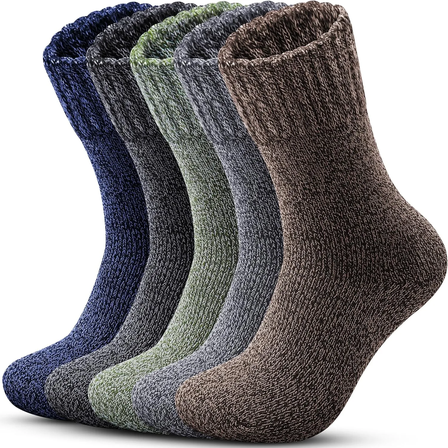 Reamphy 5 Pairs Men's Winter Thermal Wool Hiking Socks, Thick Warm Crew Boot Socks