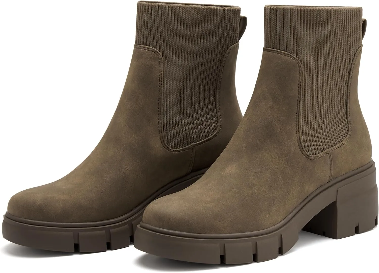 REDTOP Women's Elastic Chelsea Boots Chunky Block Heel Platform Lug Sole Ankle Booties