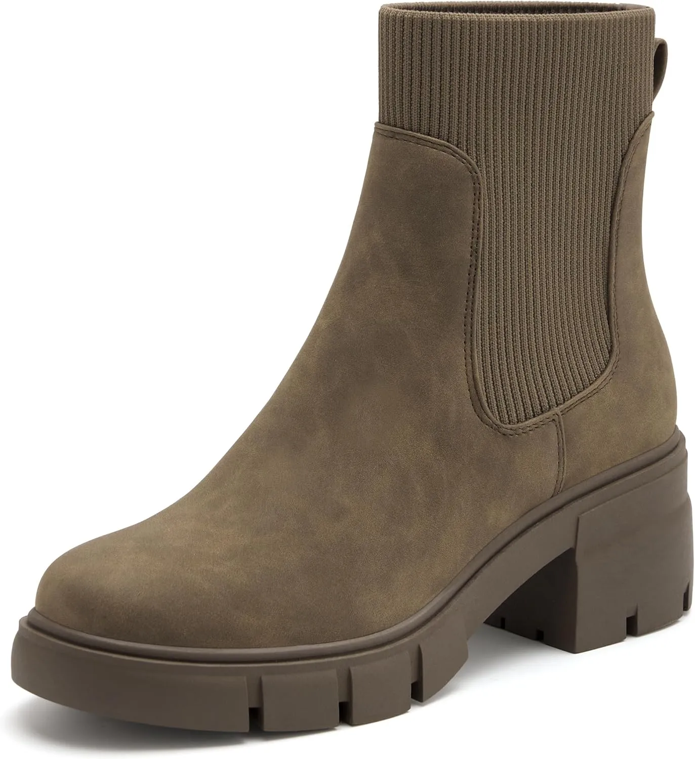 REDTOP Women's Elastic Chelsea Boots Chunky Block Heel Platform Lug Sole Ankle Booties