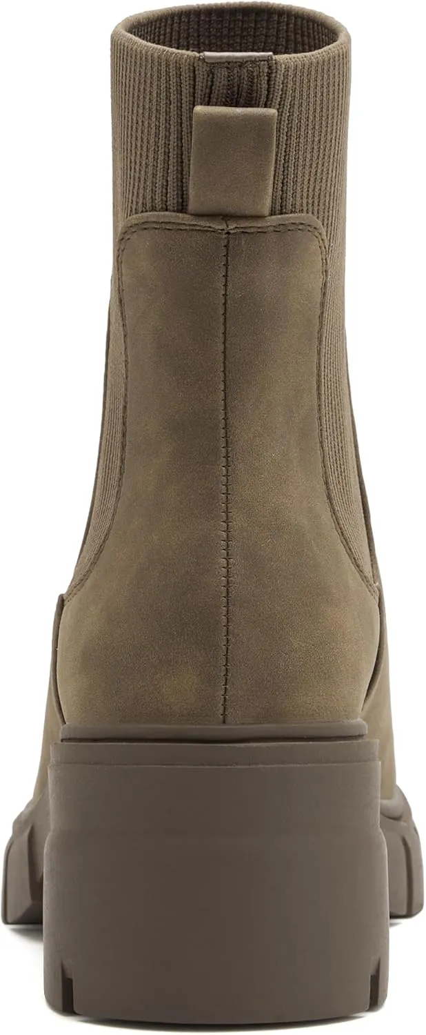 REDTOP Women's Elastic Chelsea Boots Chunky Block Heel Platform Lug Sole Ankle Booties