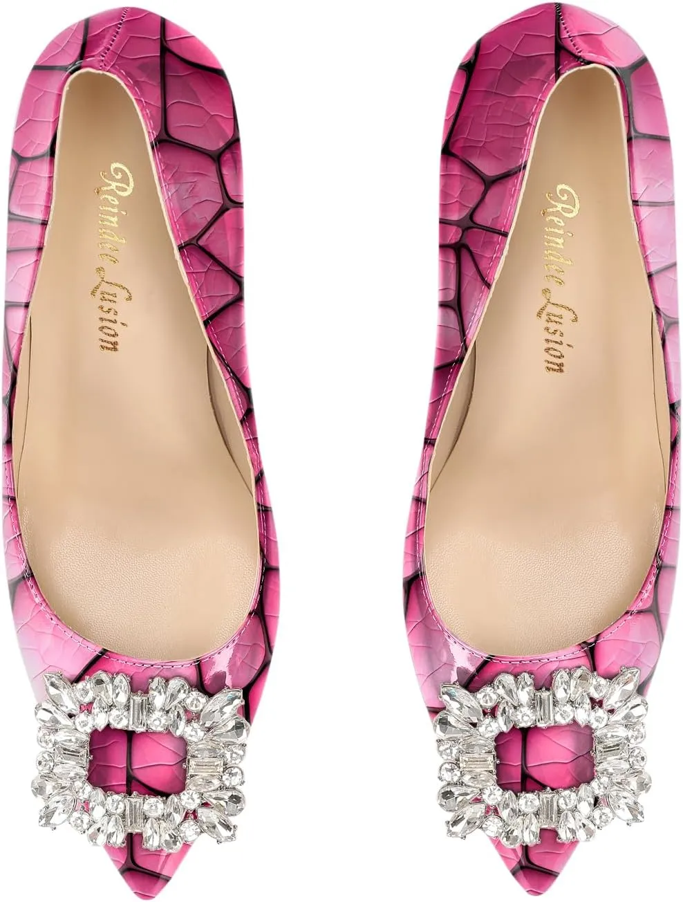 Reindee Lusion Womens High Stiletto Heels Pumps Crystal Printed Closed Toe Sexy Pumps Shoes
