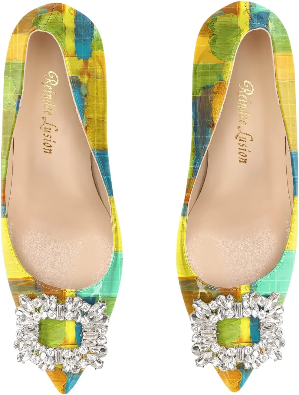 Reindee Lusion Womens High Stiletto Heels Pumps Crystal Printed Closed Toe Sexy Pumps Shoes