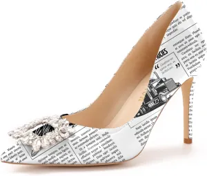 Reindee Lusion Womens High Stiletto Heels Pumps Crystal Printed Closed Toe Sexy Pumps Shoes