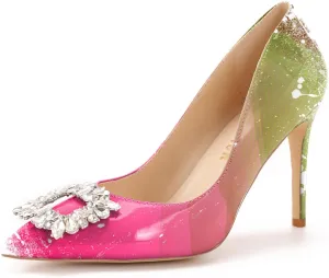 Reindee Lusion Womens High Stiletto Heels Pumps Crystal Printed Closed Toe Sexy Pumps Shoes