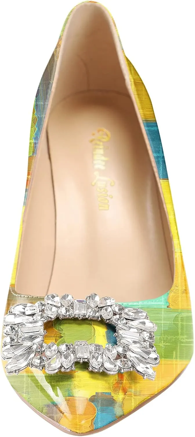 Reindee Lusion Womens High Stiletto Heels Pumps Crystal Printed Closed Toe Sexy Pumps Shoes