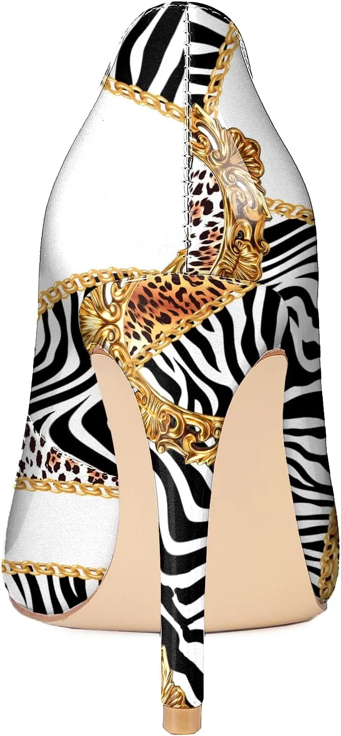 Reindee Lusion Womens High Stiletto Heels Pumps Crystal Printed Closed Toe Sexy Pumps Shoes
