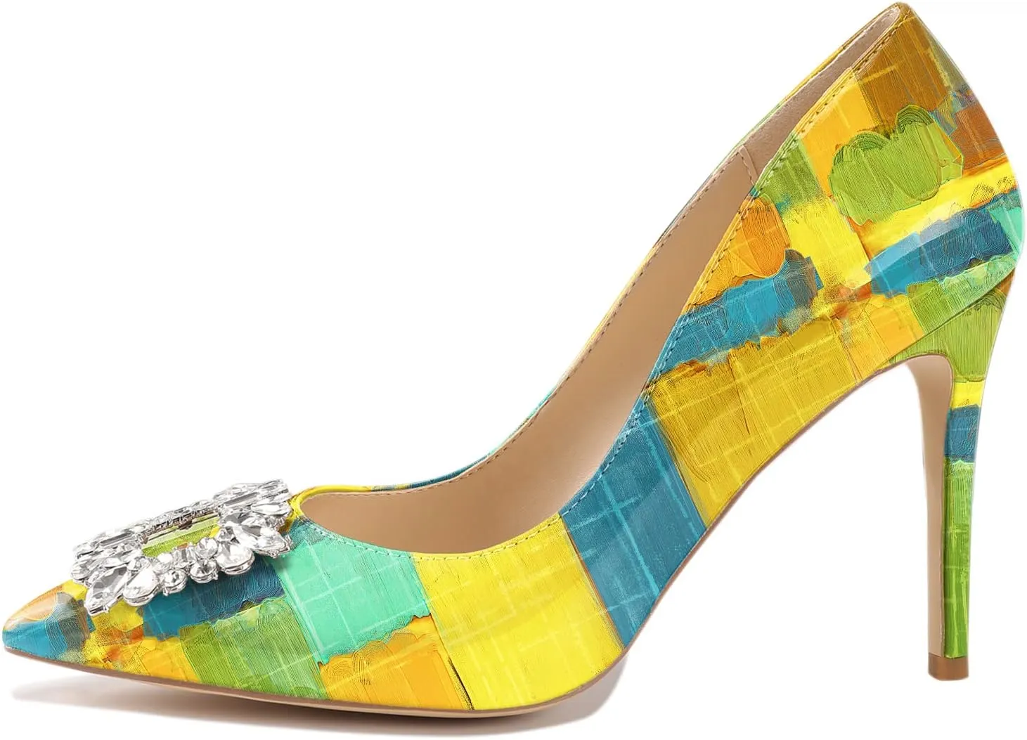 Reindee Lusion Womens High Stiletto Heels Pumps Crystal Printed Closed Toe Sexy Pumps Shoes