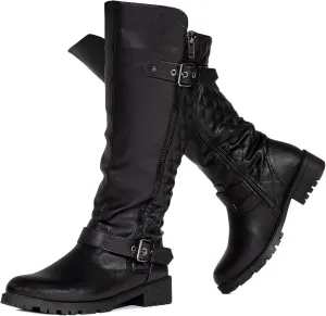 RF ROOM OF FASHION Women's Athletic Wide Calf Lug Sole Knee High Riding Boots w Hidden Pocket