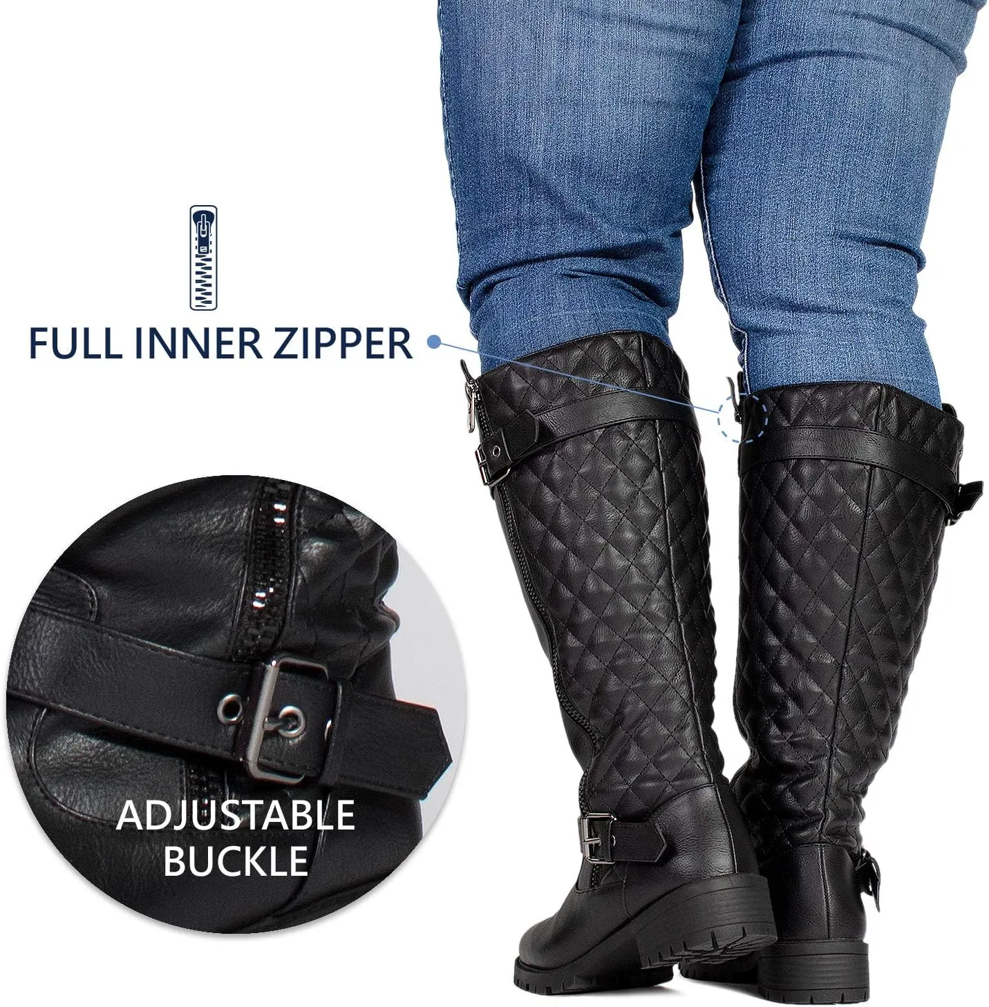 RF ROOM OF FASHION Women's Athletic Wide Calf Lug Sole Knee High Riding Boots w Hidden Pocket