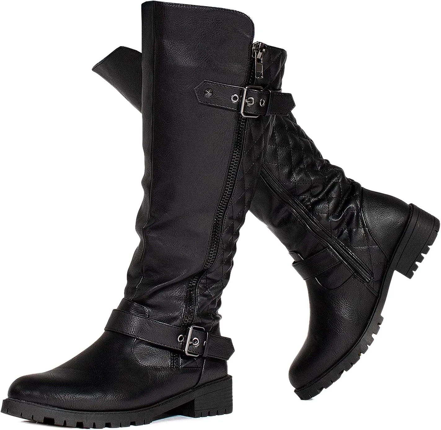 RF ROOM OF FASHION Women's Athletic Wide Calf Lug Sole Knee High Riding Boots w Hidden Pocket