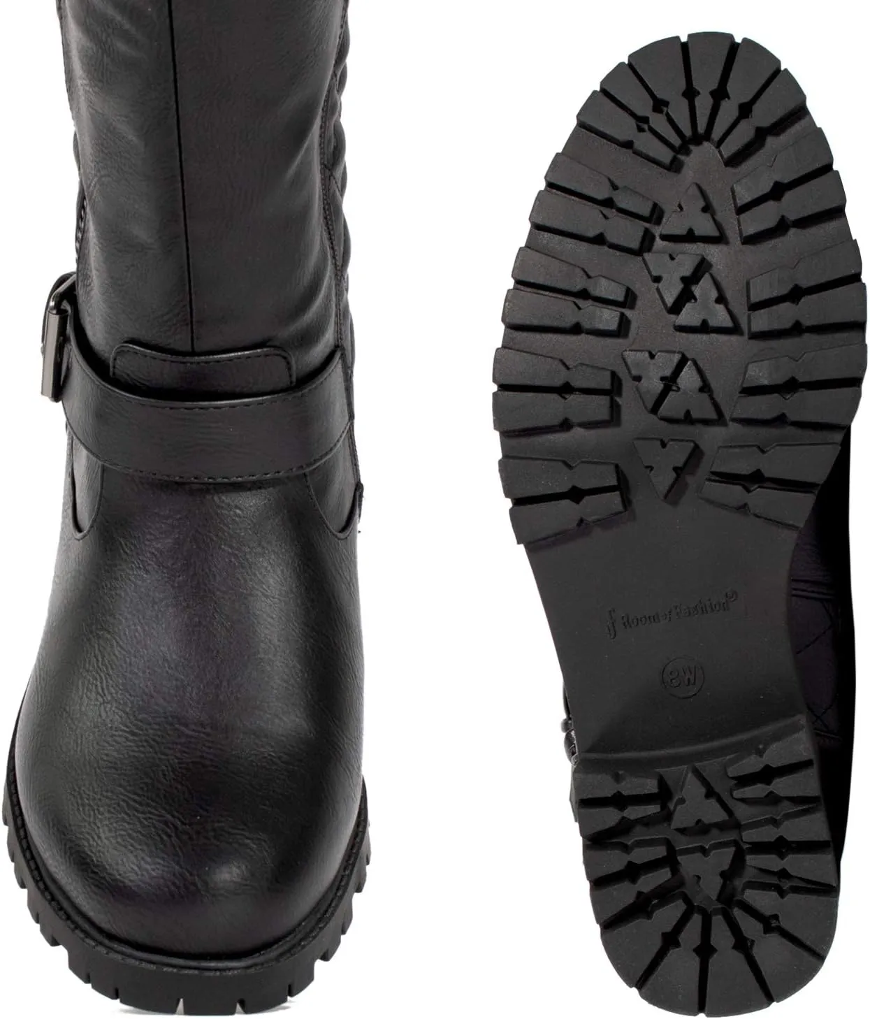 RF ROOM OF FASHION Women's Athletic Wide Calf Lug Sole Knee High Riding Boots w Hidden Pocket