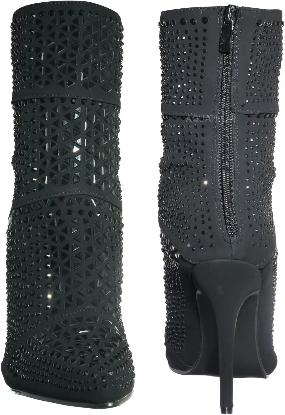 Rhinestone Studded Stiletto Bootie- Womens Crystal Ankle Height Boot