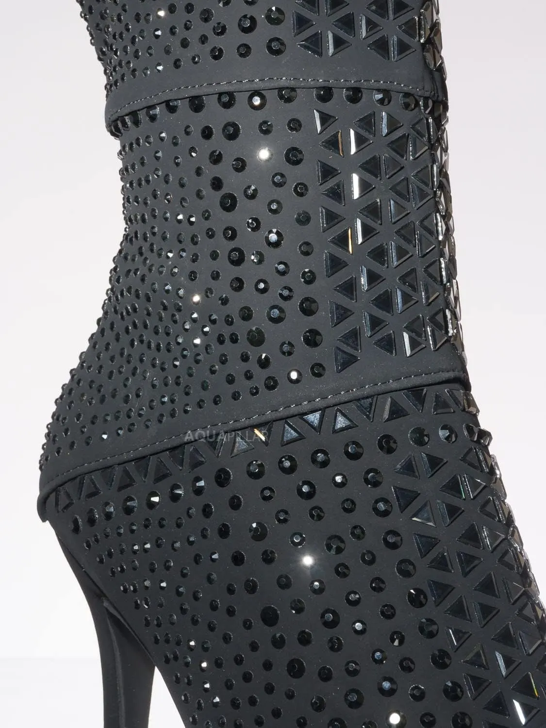 Rhinestone Studded Stiletto Bootie- Womens Crystal Ankle Height Boot