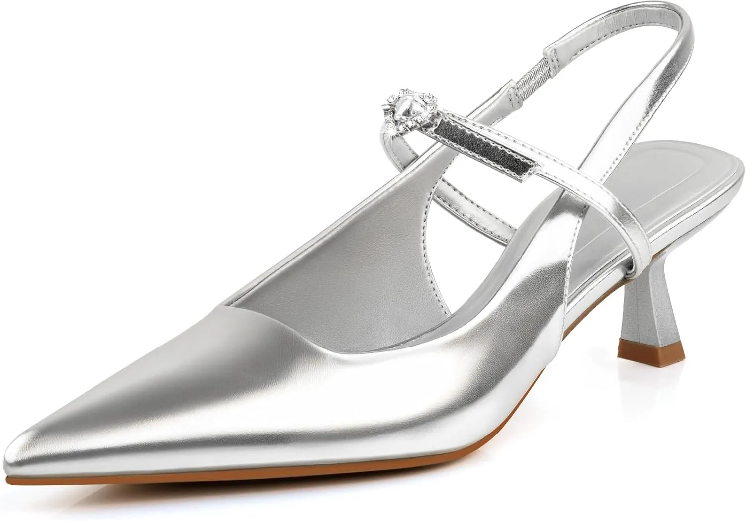Rhinestones Slingback Heels Women Closed Pointed Toe Crystal Bridal Wedding Stiletto Pumps Shoes Slip On Sandals Buckle Strap Kitten Heels Size 6-10