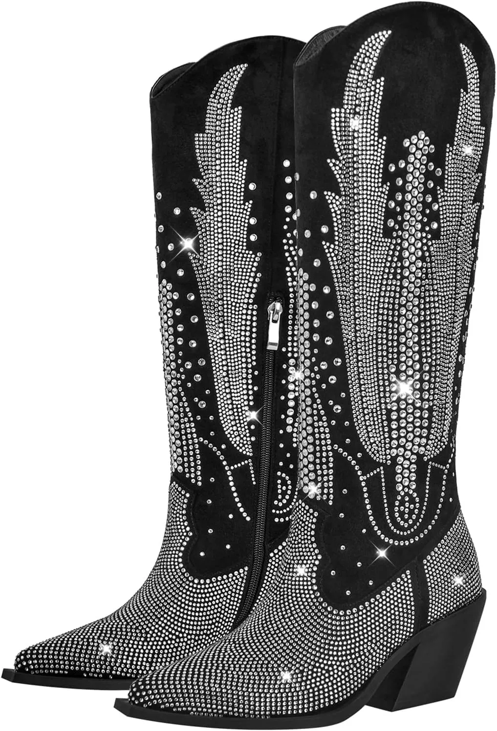 Richealnana Knee High Boots for Women Sparkle Rhinestones Clear Gems Flying Crystal Boots