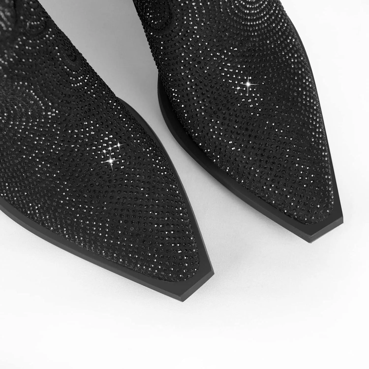richealnini Sparkly Rhinestones Cowboy Cowgirl Stacked Heeled Ankle Boots with Tab Wedding Party Dressy