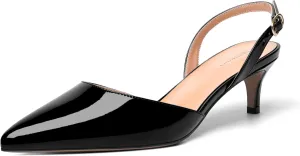 ROSERWISH Womens Buckle Pointed Toe Dress Fashion Backstrap Dating Patent Kitten Low Heel Pumps Shoes 2 Inch