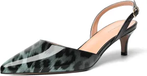 ROSERWISH Womens Buckle Pointed Toe Dress Fashion Backstrap Dating Patent Kitten Low Heel Pumps Shoes 2 Inch