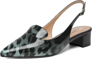 ROSERWISH Womens Buckle Work Pointed Toe Casual Patent Fashion Slingback Chunky Low Heel Pumps Dress Shoes 1.5 Inch