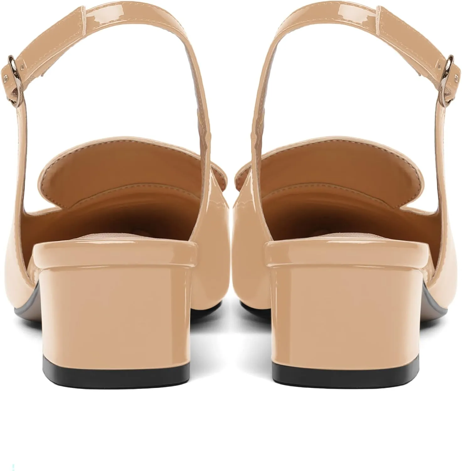 ROSERWISH Womens Buckle Work Pointed Toe Casual Patent Fashion Slingback Chunky Low Heel Pumps Dress Shoes 1.5 Inch