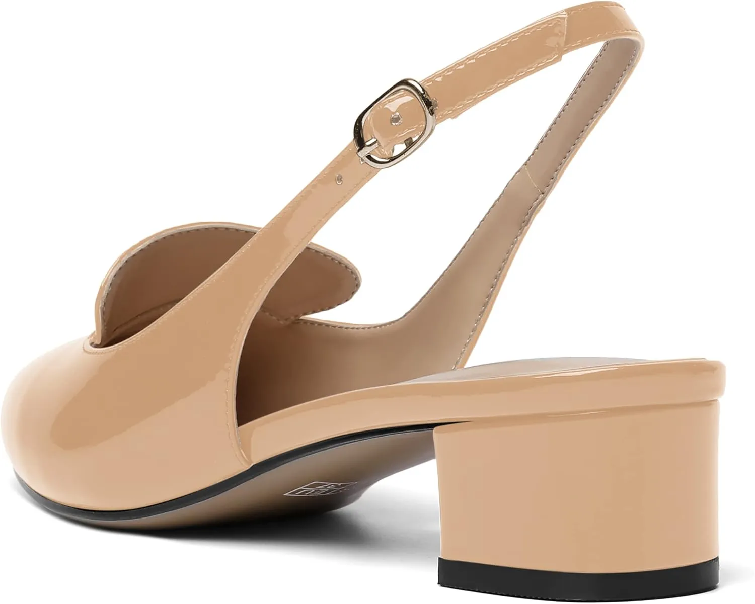 ROSERWISH Womens Buckle Work Pointed Toe Casual Patent Fashion Slingback Chunky Low Heel Pumps Dress Shoes 1.5 Inch
