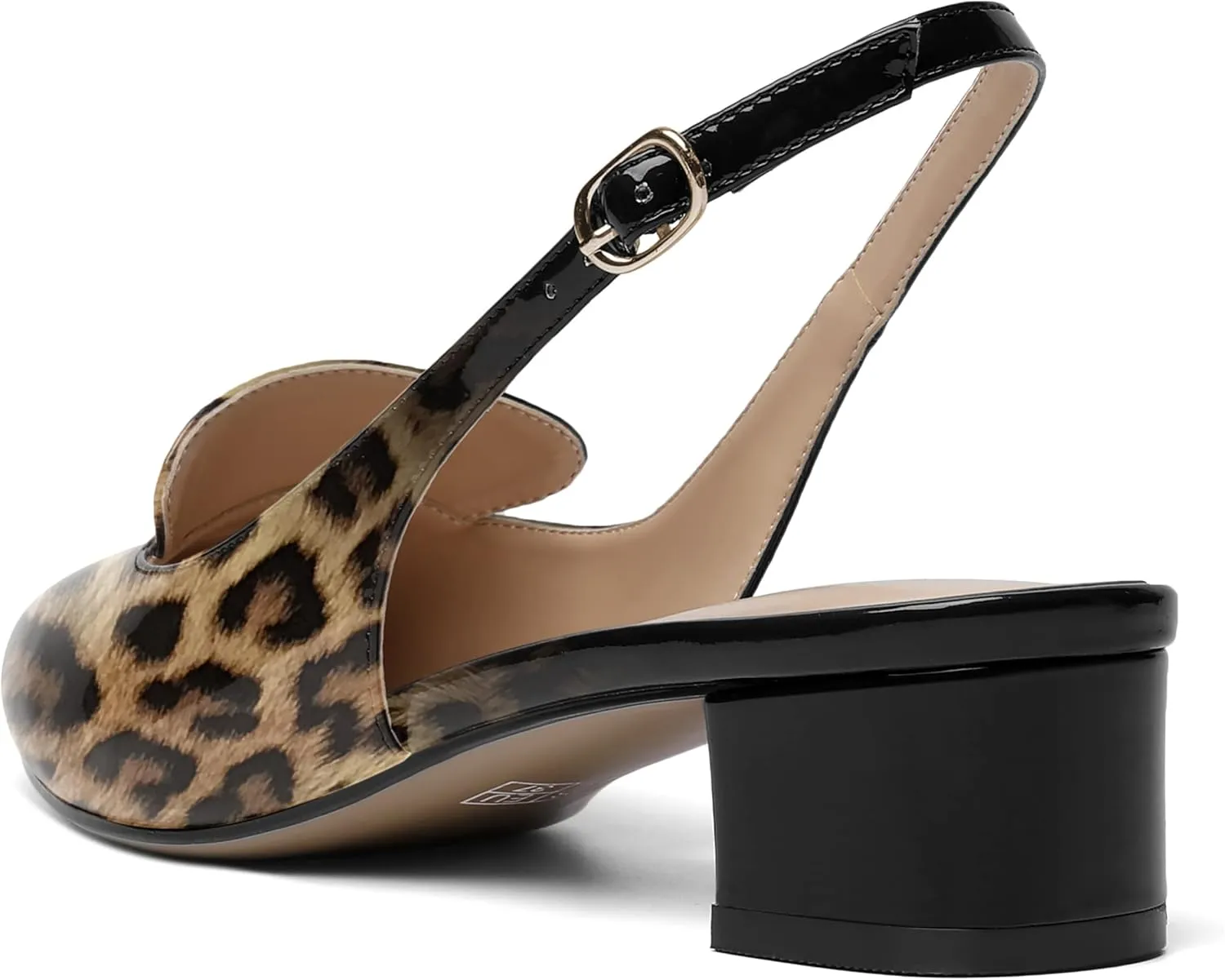 ROSERWISH Womens Buckle Work Pointed Toe Casual Patent Fashion Slingback Chunky Low Heel Pumps Dress Shoes 1.5 Inch