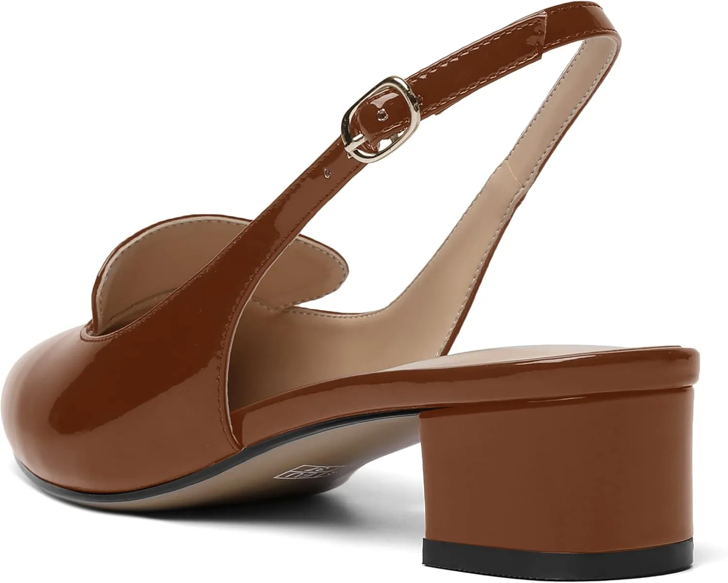 ROSERWISH Womens Buckle Work Pointed Toe Casual Patent Fashion Slingback Chunky Low Heel Pumps Dress Shoes 1.5 Inch
