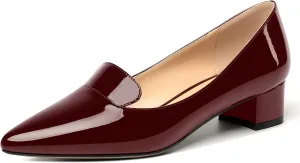 ROSERWISH Womens Slip On Patent Pointed Toe Casual Fashion Work Chunky Low Heel Pumps Shoes 1.5 Inch
