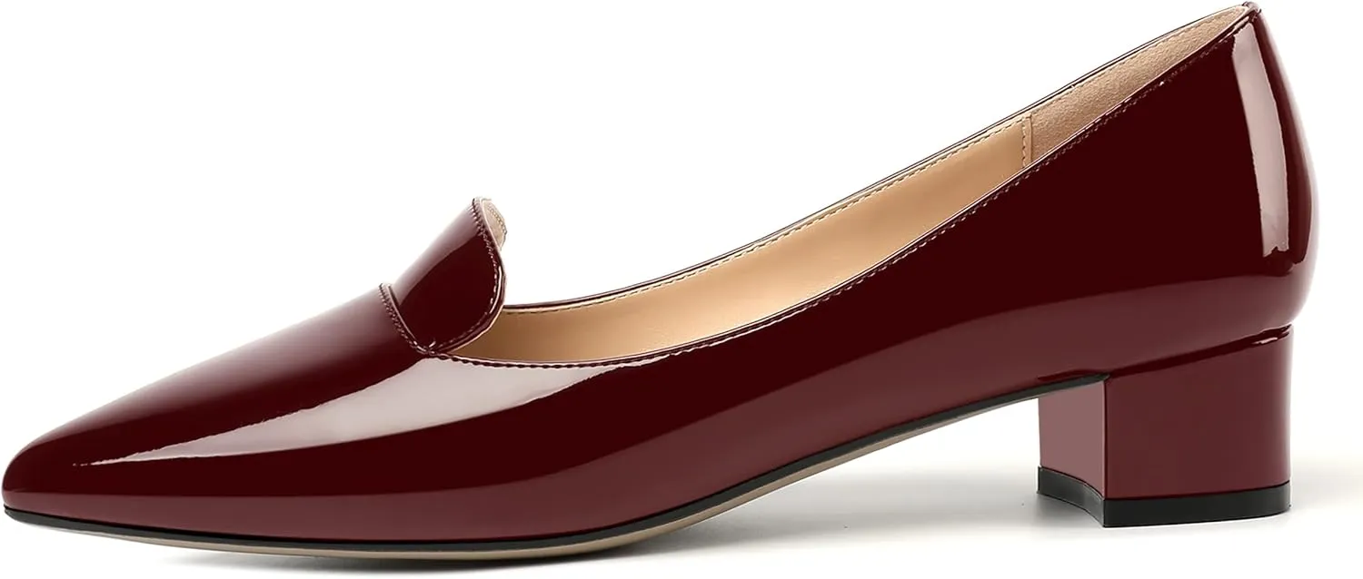 ROSERWISH Womens Slip On Patent Pointed Toe Casual Fashion Work Chunky Low Heel Pumps Shoes 1.5 Inch