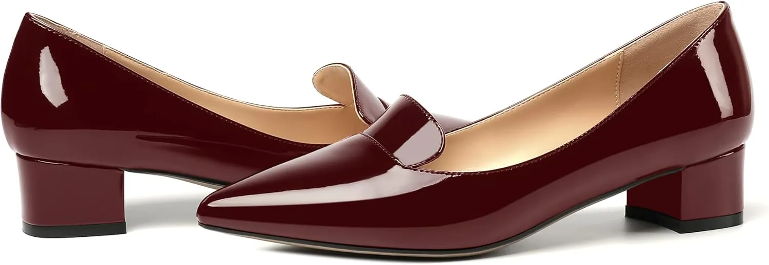 ROSERWISH Womens Slip On Patent Pointed Toe Casual Fashion Work Chunky Low Heel Pumps Shoes 1.5 Inch