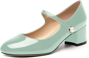 ROSERWISH Womens Strap Patent Ankle Strap Uniform Cute Round Toe Chunky Low Heel Pumps Shoes 2 Inch