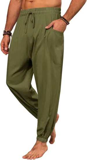 Runcati Mens Harem Pants Casual Elastic Waist Drawstring Baggy Pants Summer Hippie Hip Hop Trousers