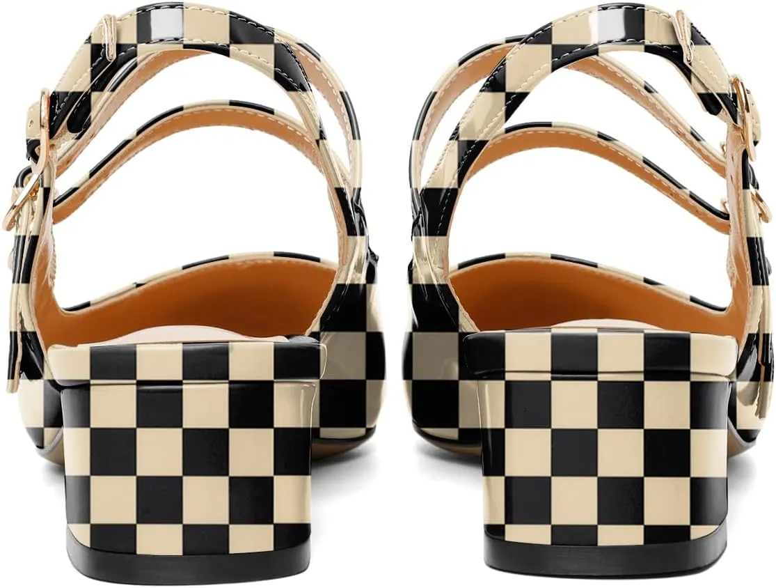 SAMMITOP Mary Janes for Women Chunky Block Low Heel Slingback Pumps Mary Jane Dress Shoes Closed Round Toe Wedding Work Pumps 1.4 Inch