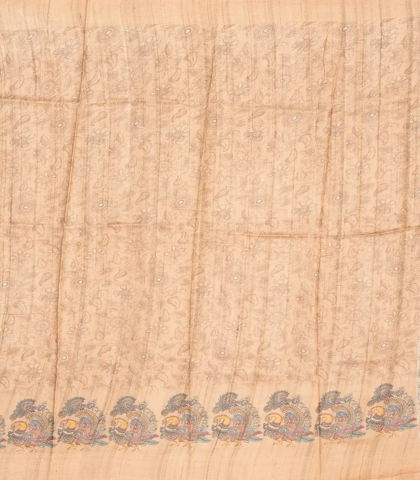 Sandal Woven Tussar Silk Saree With Printed Floral Motifs