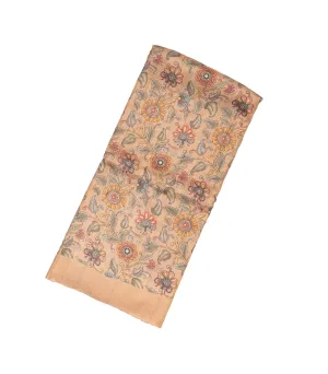 Sandal Woven Tussar Silk Saree With Printed Floral Motifs