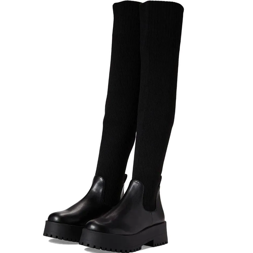 Scoop Black Knee High Lug Boots