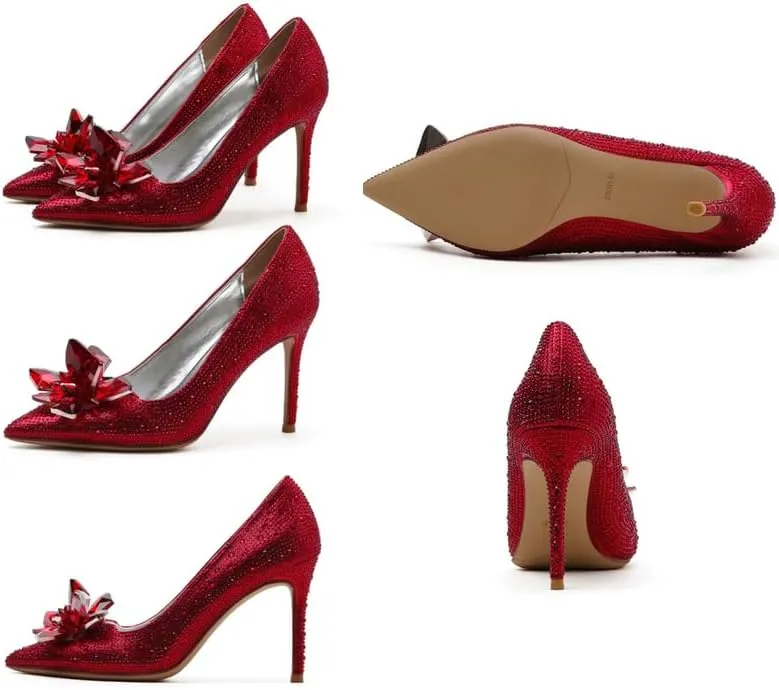 sexytag Women's Crystal Rhinestone Poined Toe Pumps Clear Stiletto High Heels