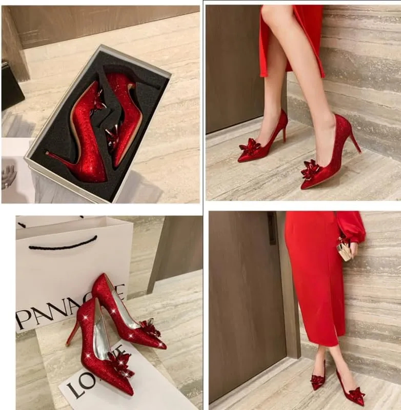 sexytag Women's Crystal Rhinestone Poined Toe Pumps Clear Stiletto High Heels