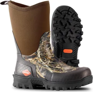 Showave Men's Mid Calf Rubber Work Boots Waterproof Rain Boot Insulated Mud Boots with Comfortable Sports Soles