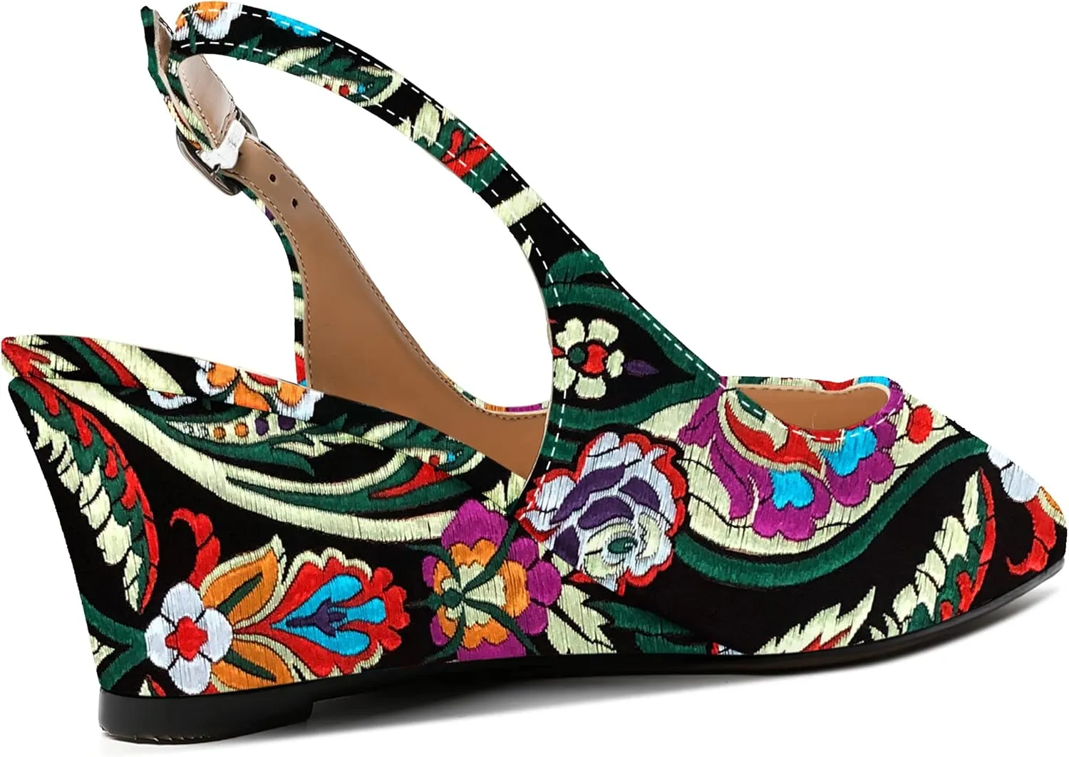 SHOWFOREST Women's Dating Adjustable Strap Buckle Solid Fashion Patent Pointed Toe Wedge Low Heel Pumps Shoes 2 Inch