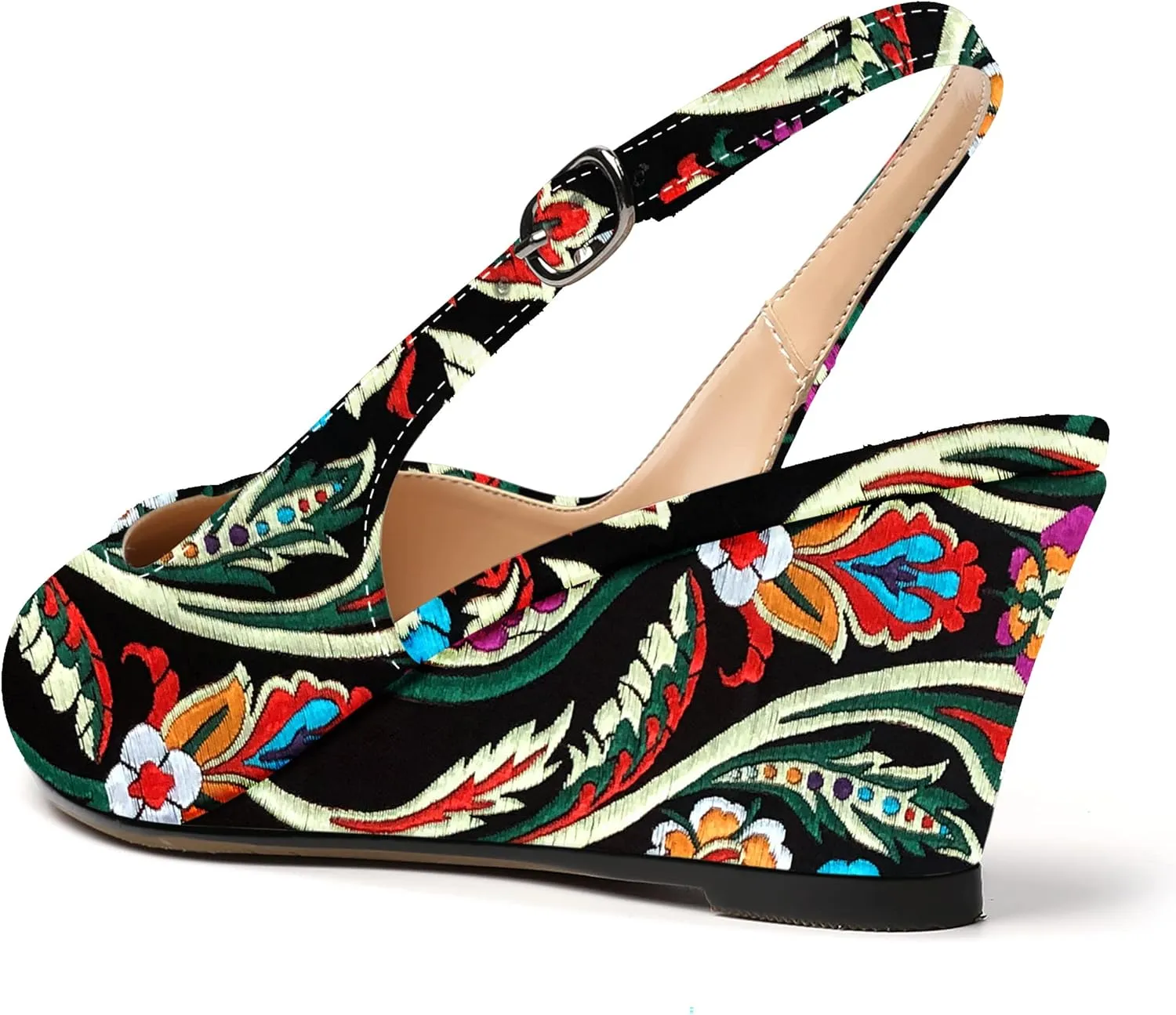 SHOWFOREST Women's Dating Adjustable Strap Buckle Solid Fashion Patent Pointed Toe Wedge Low Heel Pumps Shoes 2 Inch