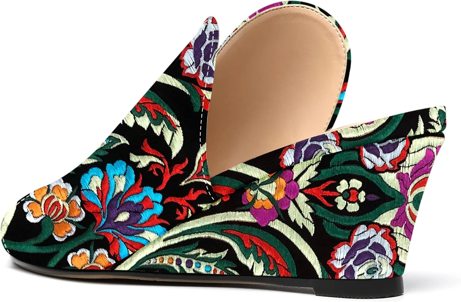 SHOWFOREST Women's Open Toe Casual Solid Slip On Outdoor Round Toe Patent Wedge Low Heel Pumps Shoes 2 Inch