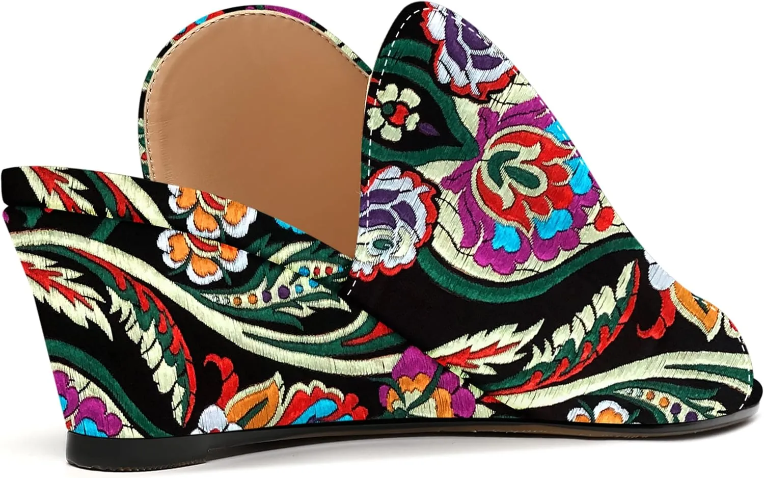 SHOWFOREST Women's Open Toe Casual Solid Slip On Outdoor Round Toe Patent Wedge Low Heel Pumps Shoes 2 Inch