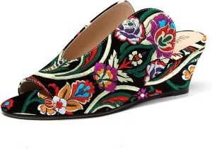 SHOWFOREST Women's Open Toe Casual Solid Slip On Outdoor Round Toe Patent Wedge Low Heel Pumps Shoes 2 Inch